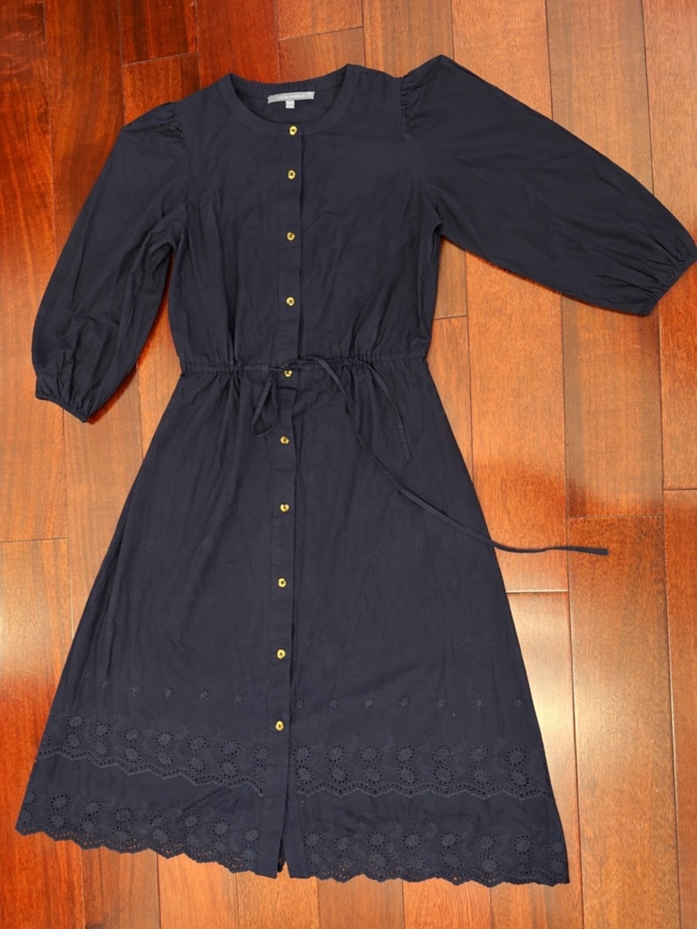 julia jordan Navy Eyelet Hem Button-Front Midi Dress